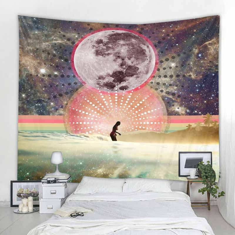 Sun and moon dream planet tapestry wall hanging bohemian mandala psychedelic hippie aesthetics home room wall decoration