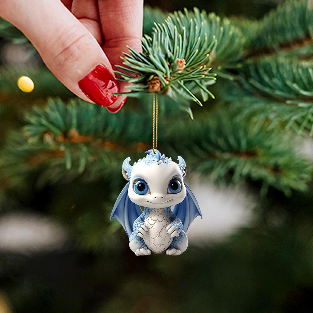 Christmas Tree Pendant Cute Dragon Baby Hanging Pendant Window Decor 2D Christmas Decoration Dragon Statue Ornament Party Gift