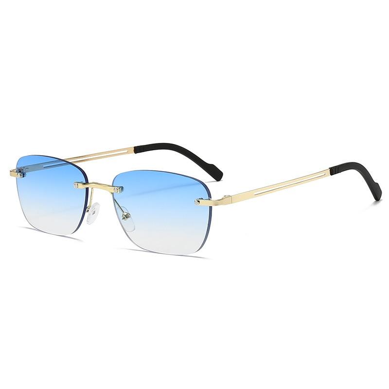 2025 Fashion New Style Frameless Elliptical Edge Cutting Men s Sunglasses with Advanced Sense and Fashion Trend синий