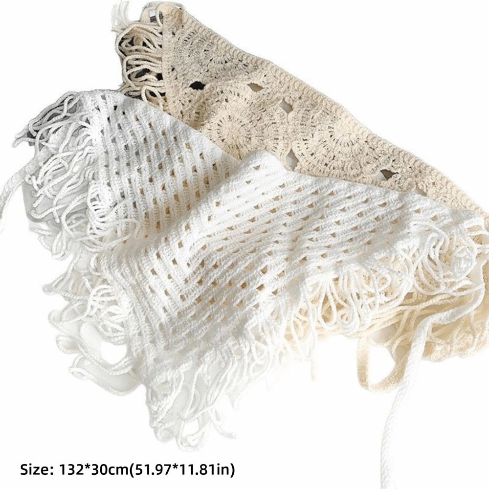 Bohemian Knitted Butt Flap Hollowing Out Tassel Hip Apron Triangular Scarf Tie Straps  Women Girls
