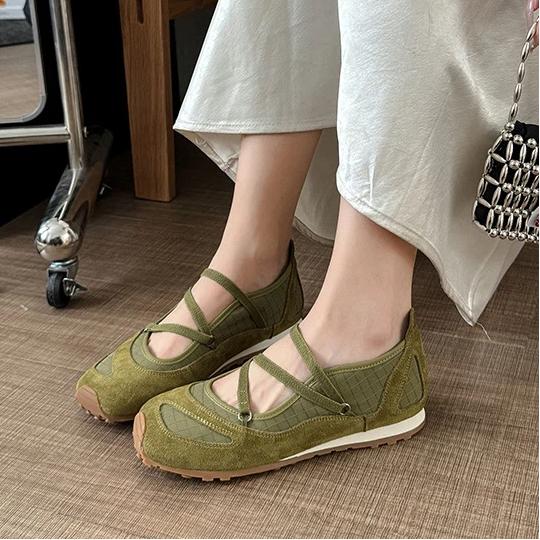Weiches Leder Mary Jane Damenschuh Elastisches Band Weiche Sohle Ballett Freizeit Sportschuhe