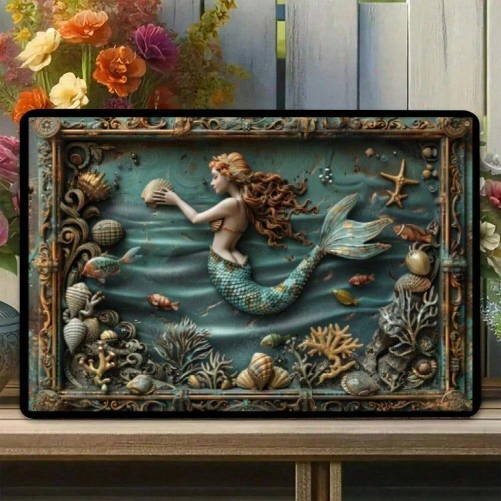 Metal Wall Art Poster, Vintage Mermaid Coral Sign, Sea Bar Decor