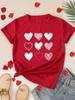 Red Heart Printed Women T-Shirts Fashion Streetwear Short Sleeve Clothing Casual Soft Women Tops Valentine's Day T-shirt