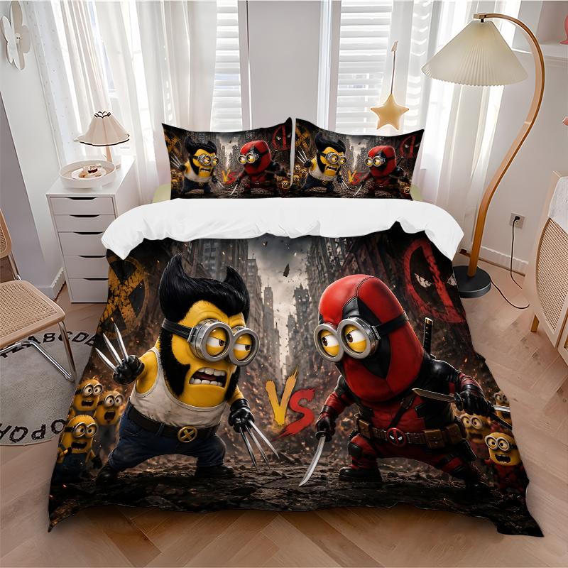 Minion Style Superhero Battle Printed 3pcs Bedding Set Soft Microfiber 1 Duvet Cover And 2 Pillowcases Home Bedroom Decor Xmas Gift Q1418