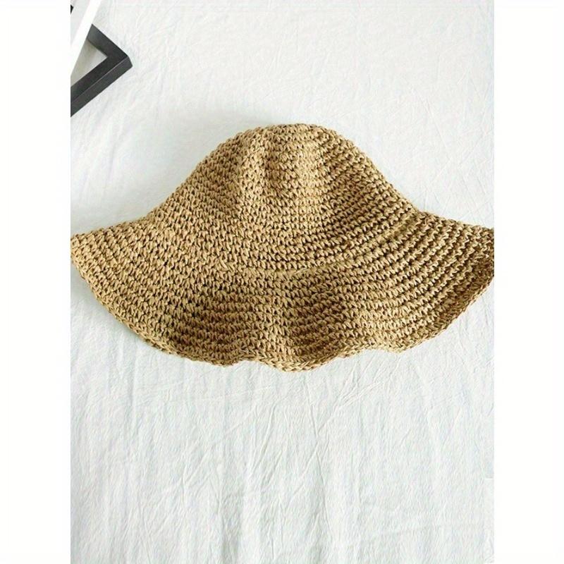 Versatile Foldable Khaki Straw Hat for Women, Summer Outdoor Sun Protection Hat, Korean Style Vacation Beach Hat