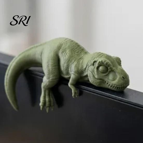 Dinosaur Ornament Funny Ornaments, Decorative Lying Figurine, 3D Cabinet Edge Decor Computer Monitor for Home Office Dino Decoration