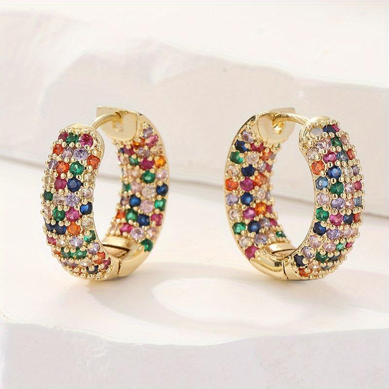 Luxuriöse Exquisite Inlay Bunte Synthetische Zirkonia Runde Creolen Ohrringe Damen Klassisch Party Festival Schmuck Accessoires