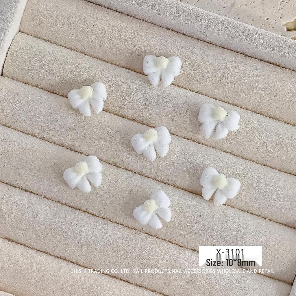Little Panda Paw Bow Diy Flocking Resin Nail Art Decorations – Autumn/Winter Sweet Girl Style