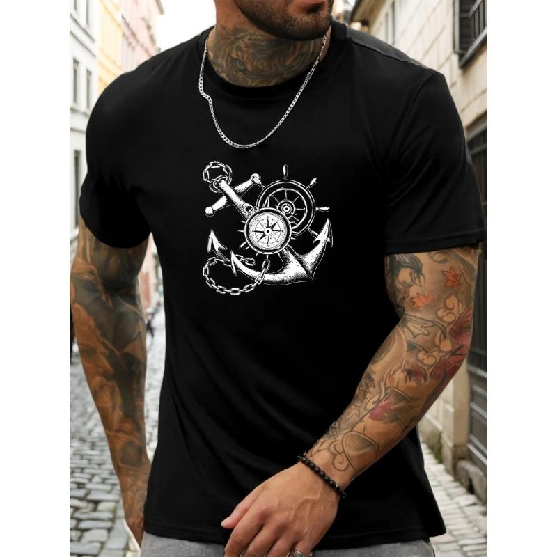 Nautical Anchor Compass Print Modal Unisex Tshirt Soft Breathable Casual Short Sleeve Tee