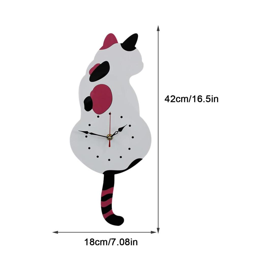 3D Cat Wall Clocks Silent Call Clock with Swing Tail Pendulum for Living Room Bedroom Kitchen