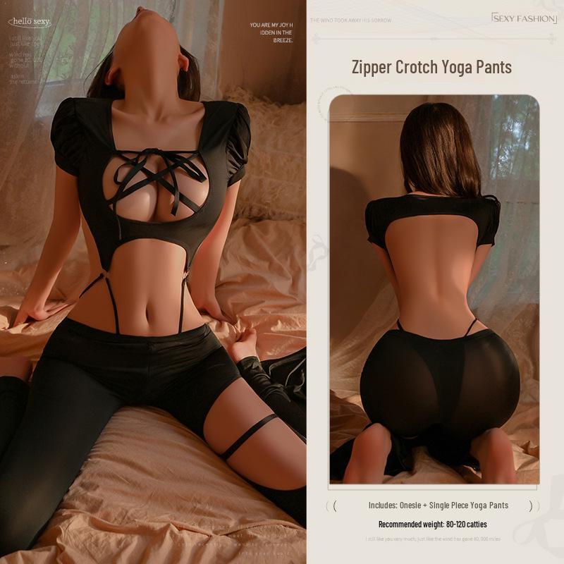 

Man Yan Прозрачные брюки клеш для йоги с вырезами и молнией в области промежности 1226 One Size