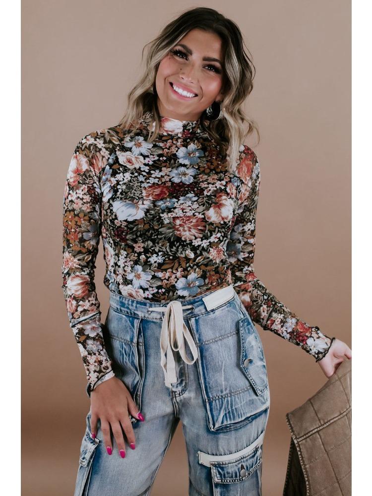 

Модные женские повседневные топы, пуловеры с высоким воротом и длинным рукавом, кружевные цветочные сетчатые нижние части, удобные и универсальные футболки для женщин XXL