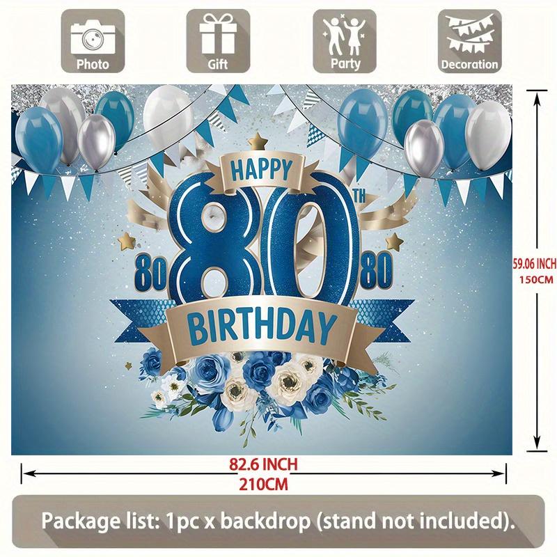 Party Backdrop 80Th Birthday Floral Balloon Blue Flat Golden Cafe Restaurant Club Celebration Photo Booth Birthday Party Decor