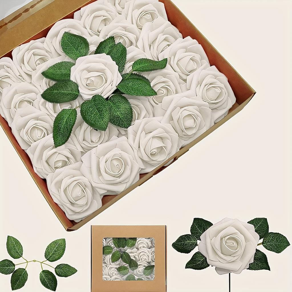 25 Stück Künstliche Blumen, Falsche Blumen Rosen mit Stiel für DIY Hochzeitssträuße Tafelaufsätze Arrangements Party Heimdekorationen