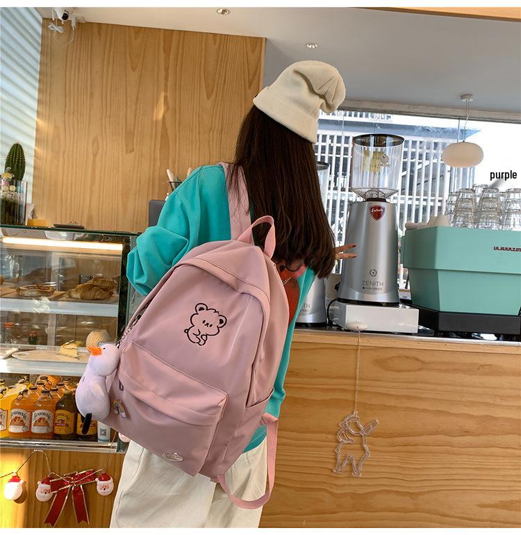 Japanese Ulzzang Style Cute Cartoon Bear Embroidery Soft Girl Backpack