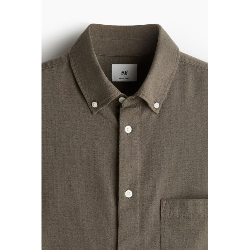 H M Textured sHirt Regular Fit kHaki Green
