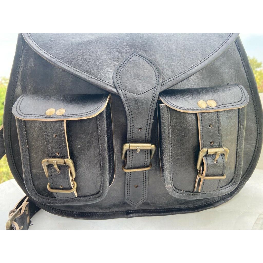 Vintage Damen Umhängetasche aus echtem schwarzem Leder, Umhängetasche, Umhängetasche