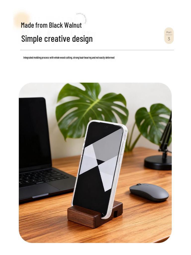 Walnut Wood Desktop Phone Stand - Portable Double-Groove Holder for Watching Videos