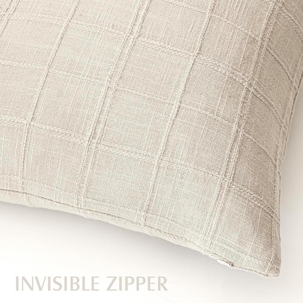 Beige Leinen Karomuster Kissenbezüge Boho Bauernhaus Vintage Neutraler Kissenbezug Heimdekoration für Sofa Stuhl Schlafzimmer Wohnzimmer