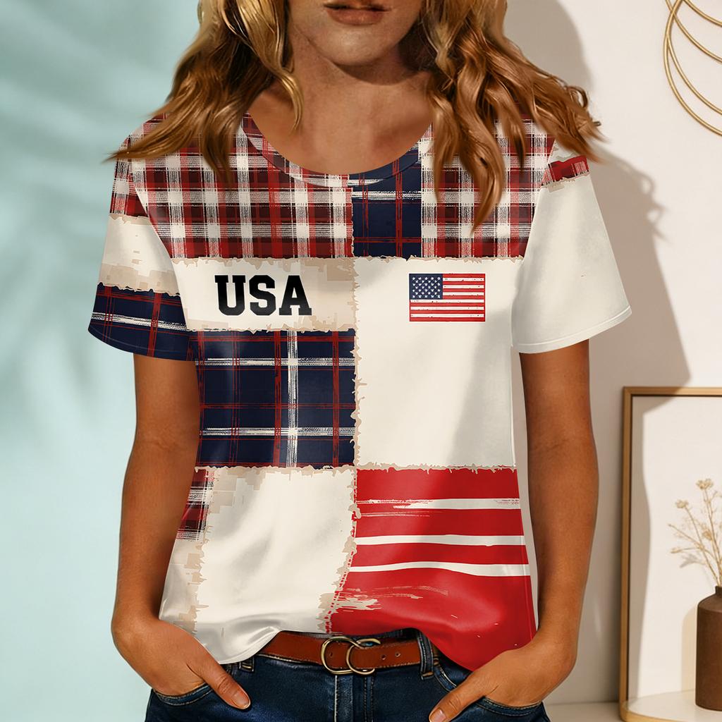 Women's Fashionable Casual Round-neck Printed Short-sleeved T-shirt Top