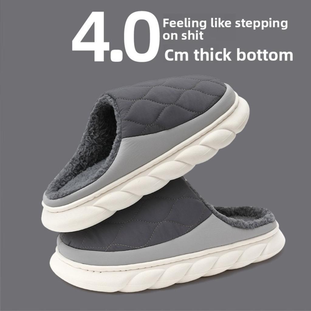 Daunenstoff Baumwollpantoffeln Wasserdicht Herren Zuhause Übergröße Indoor Anti-Rutsch Plüsch Warm Herbst und Winter Baumwollpantoffeln für Damen
