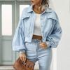 Giacca Corta in Velluto a Coste Vintage Autunnale da Donna Cappotto Monocolore Revers Manica a Lanterna Monopetto Capospalla