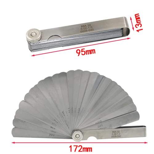 JUTOSU Thickness Gauge, 32-Piece Steel Feeler Gauge with Dual Marking, Metric & Imperial, 0.02-1mm Gap Measurement Tool
