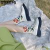 5 Paar Damen-Wadensocken, Vintage-Blumendruck, Atmungsaktiv, Lässiger Stil, Mischung aus Polyester und Spandex, Modisches Alltagsaccessoire