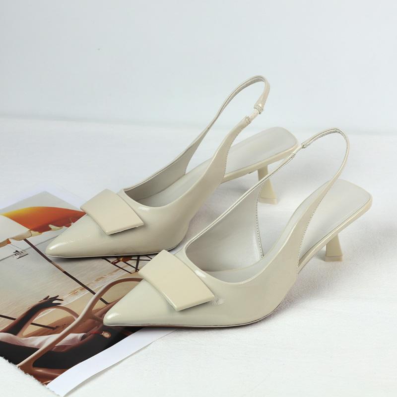 

Мода Мода Деловые Туфли для Женщин Черная Лакированная Кожа Ремешок Сзади Простой Дизайн 2025 Лето Женские Босоножки Слингбэки 42 бежевый