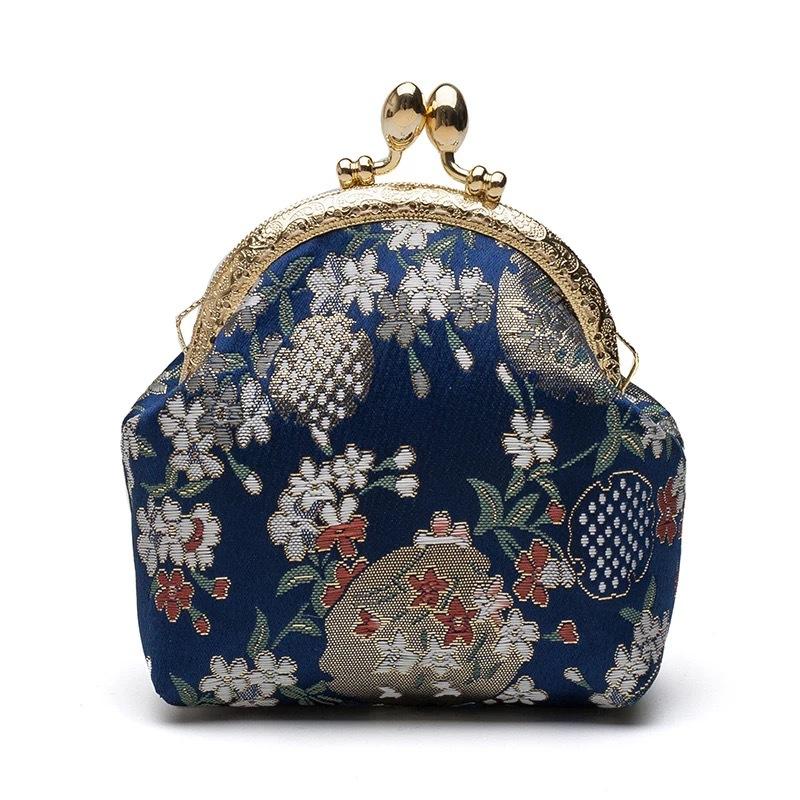 Жаккардовая парча и золотая сумка с ветровым ртом, Ретро-стиль, Кошелек для мелочи, Подарок, Креативная маленькая сумка для хранения тёмно-синий