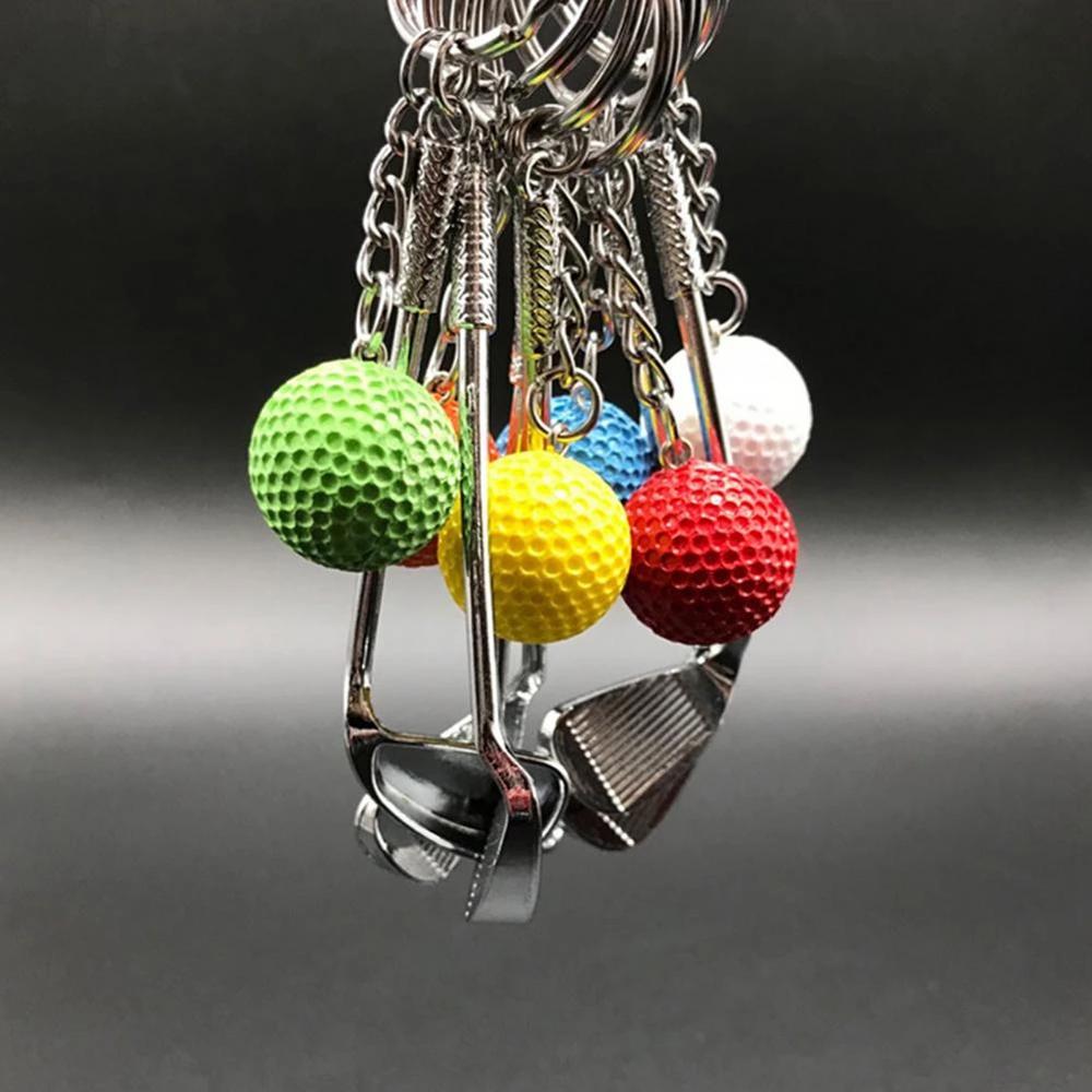 Car Key Chain Bag Charms For Gift Metal Keychain Golf Ball Key Chain Mini Golf Racket Ball Pendant
