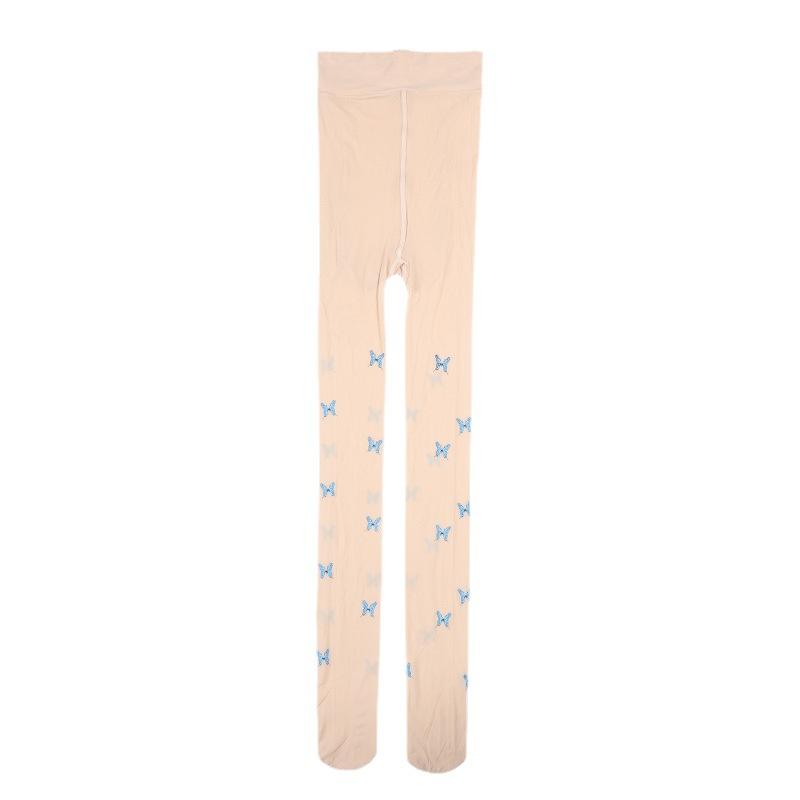 Shiny Butterfly Print Pantyhose Ultra-Thin Silky Plus Size Anti-Snag Horse Oil Stockings Sexy Open Crotch No-Show Tights Summer