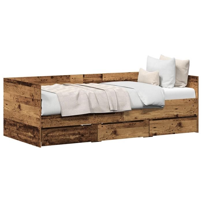 VidaXL Lit de repos Bois vieilli Bois d'ingénierie 90 x 190 cm Solide 3333996