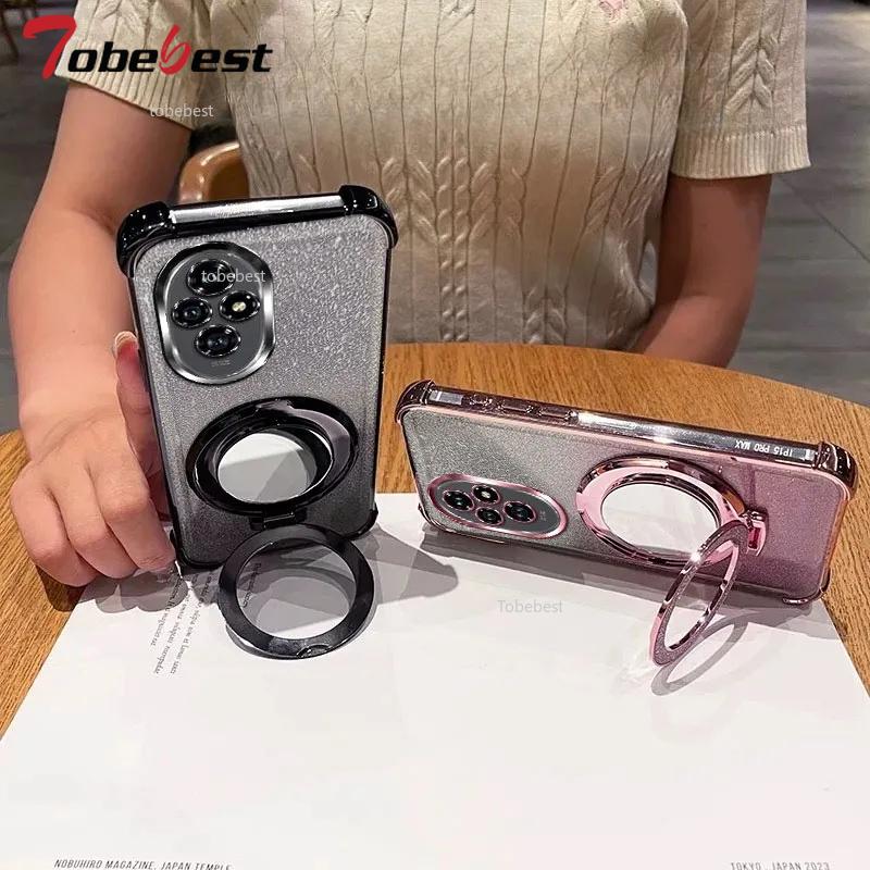 Glitter Shockproof Silicone Case For Huawei Honor 300 Ultra 200 100 90 80 70 60 Pro Mirror Magnetic Holder Stand Soft Cover