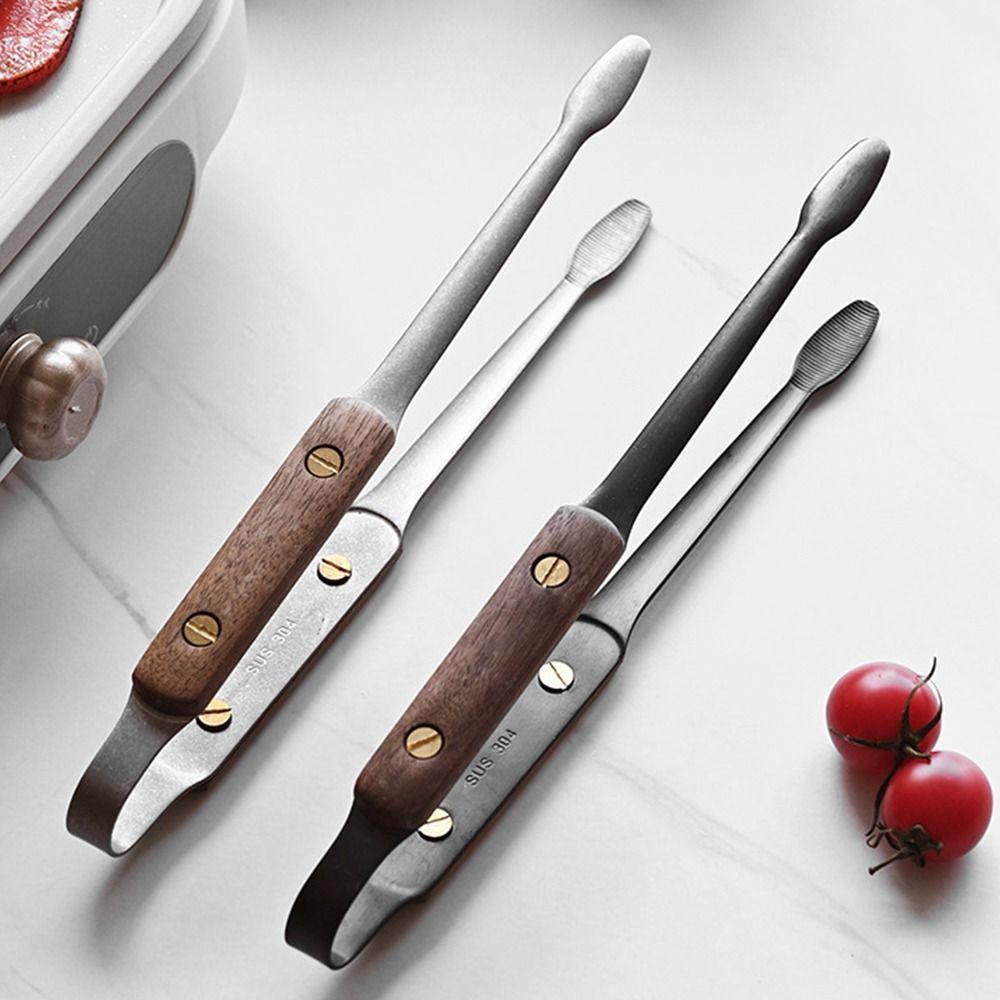 304 Edelstahl Grillzange Anti-Verbrühungs-Clip Hitzeschutz BBQ-Zange Holzgriff Kochzange Camping