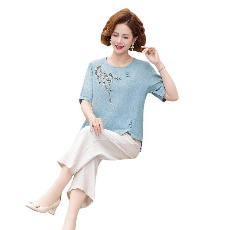 Women's Casual Summer Short-Sleeve Loose T-Shirt for Middle-Aged & Elderly