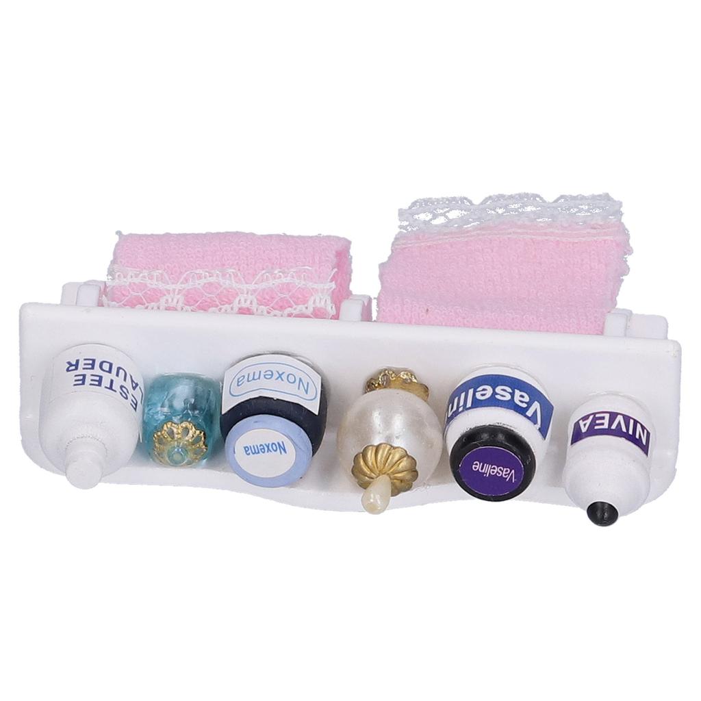 1:12 Dollhouse Bathroom Accessories Miniature Wooden Towel Rack Bottles Decoration