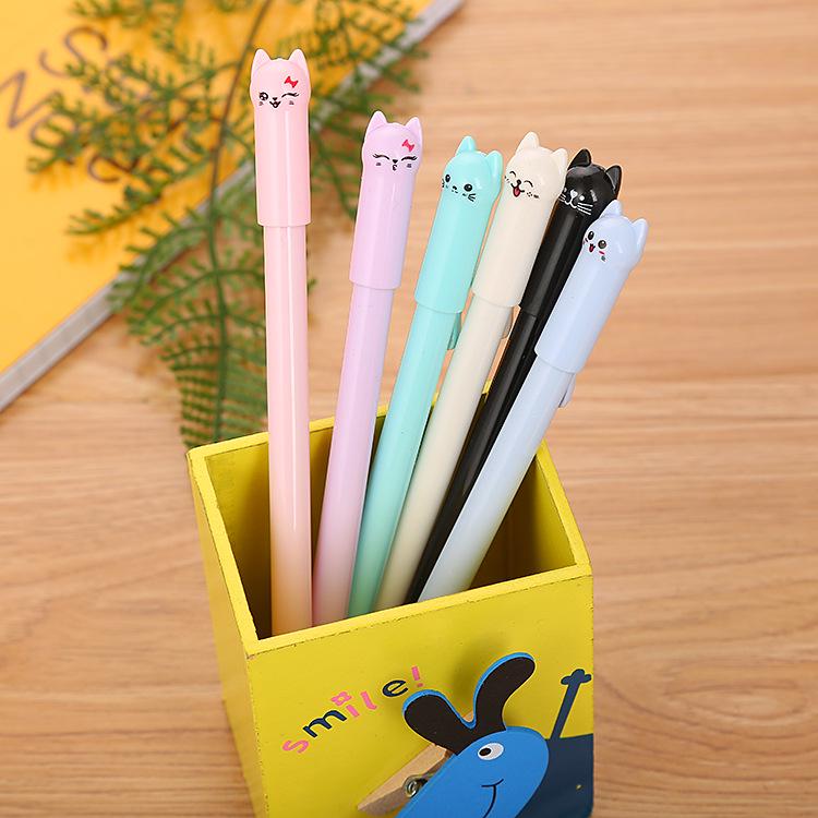1/3/6 PCS Creative Stationery Pen Cute Cartoon Cat Pen Cap Office Neutral Pen Signature Pen