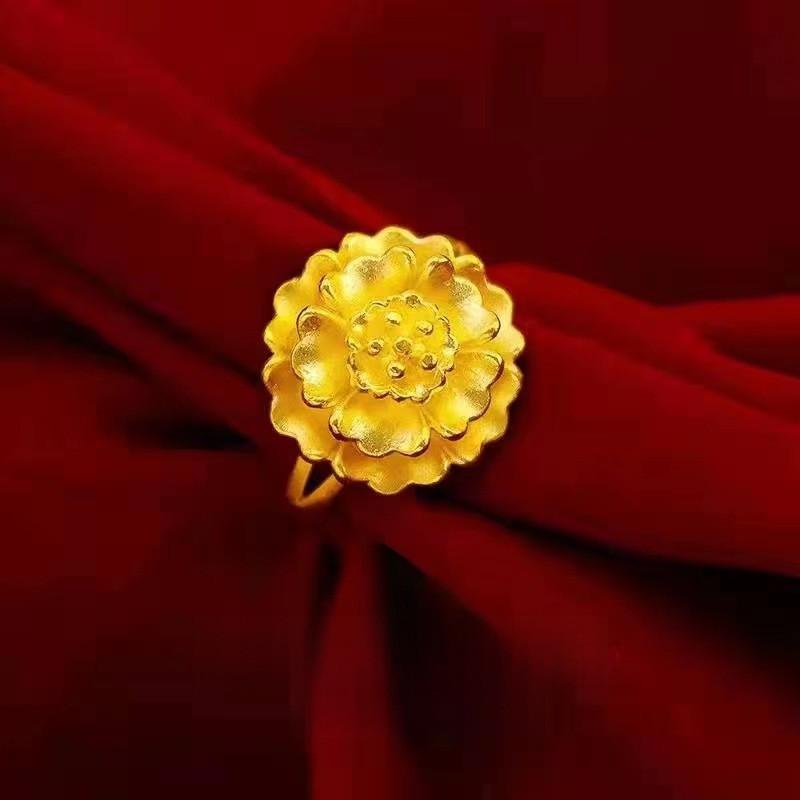 Stunning Goldplated Peony Ring For Women Featuring Adjustable Size And Sweet Floral Design