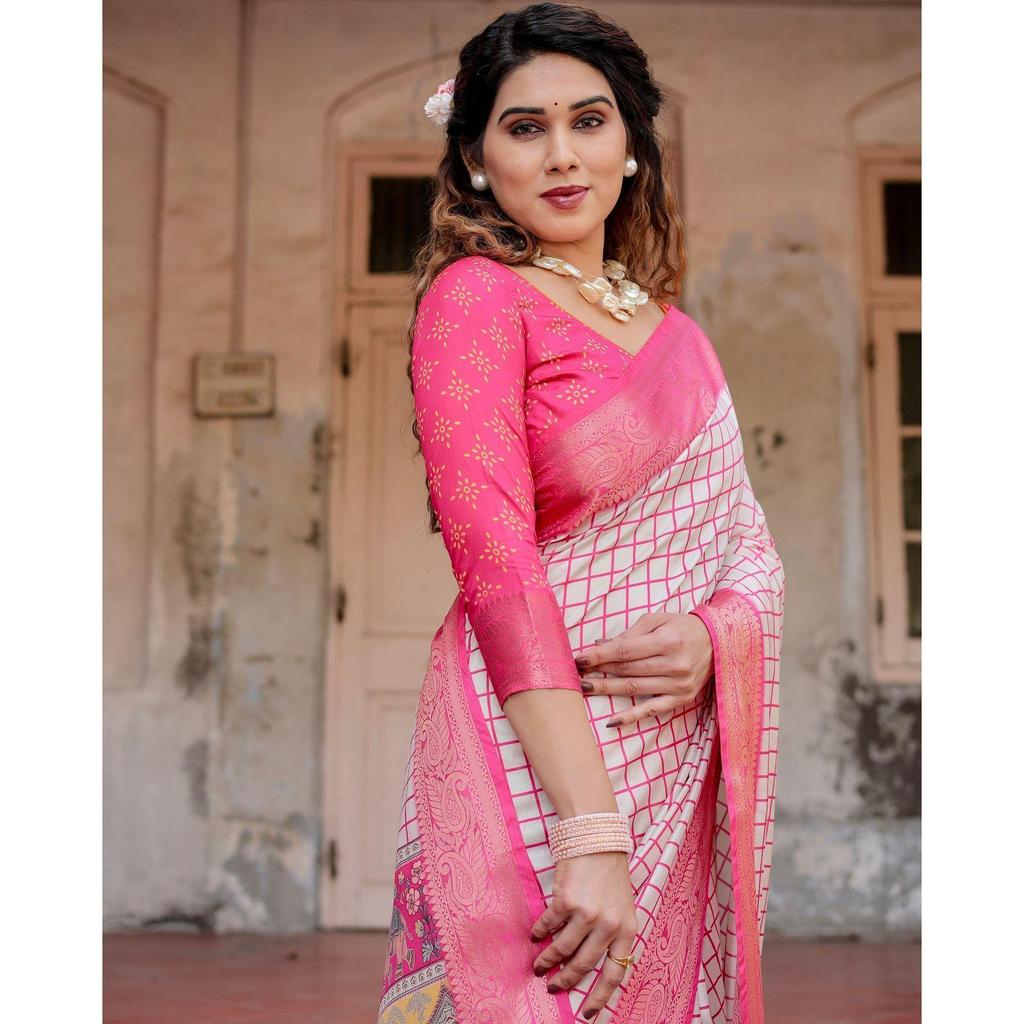 Pure Silk Digital Printed Saree, Exuding Regal Charm With Its Rich Pallu And Intricate Brocade Blouse