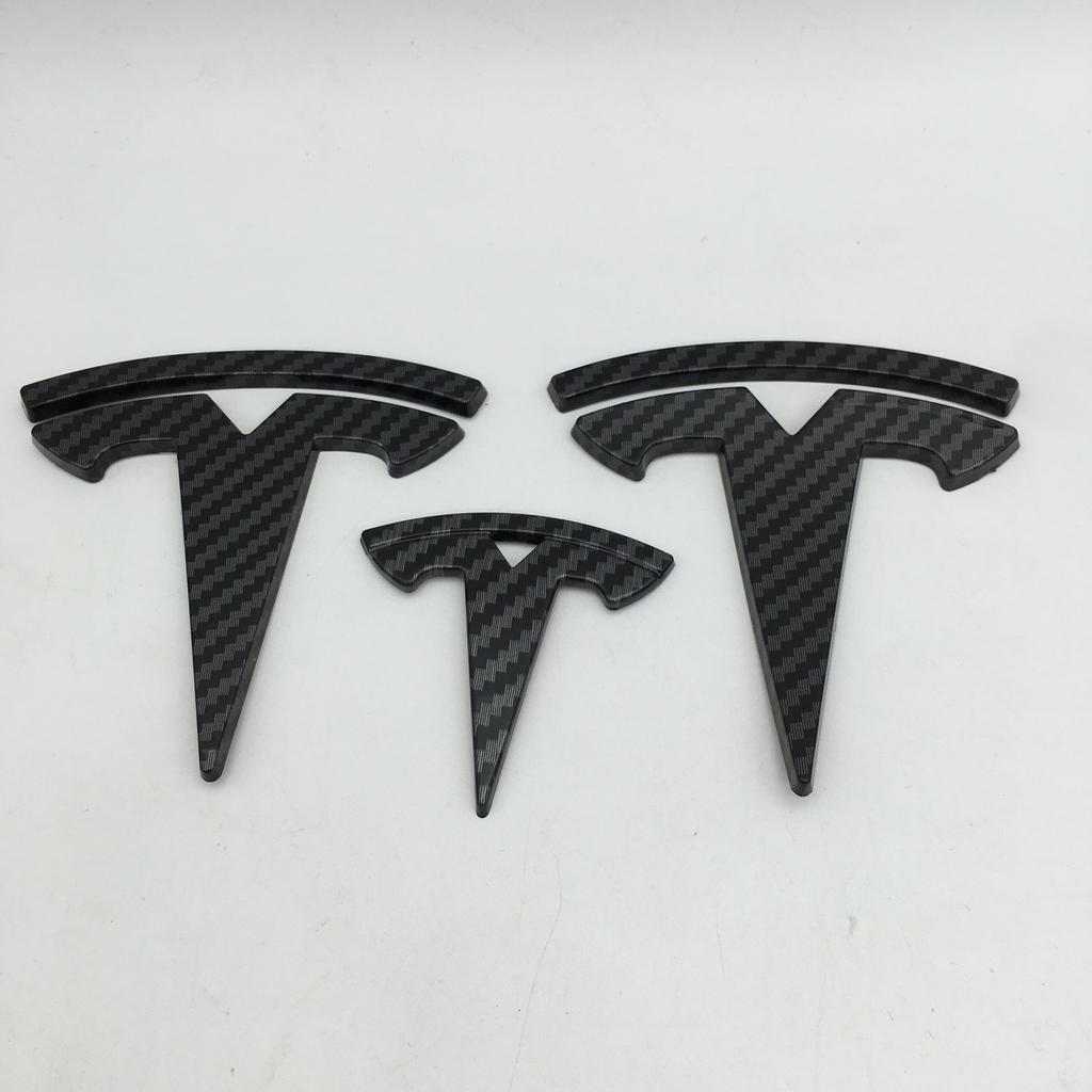AMF1 1-3 Stück Kohlefaser Beeinträchtigt nicht für Tesla Model 3 Model Y Auto Frontemblem Heckklappe Lenkrad Aufkleber Abzeichen Styling
