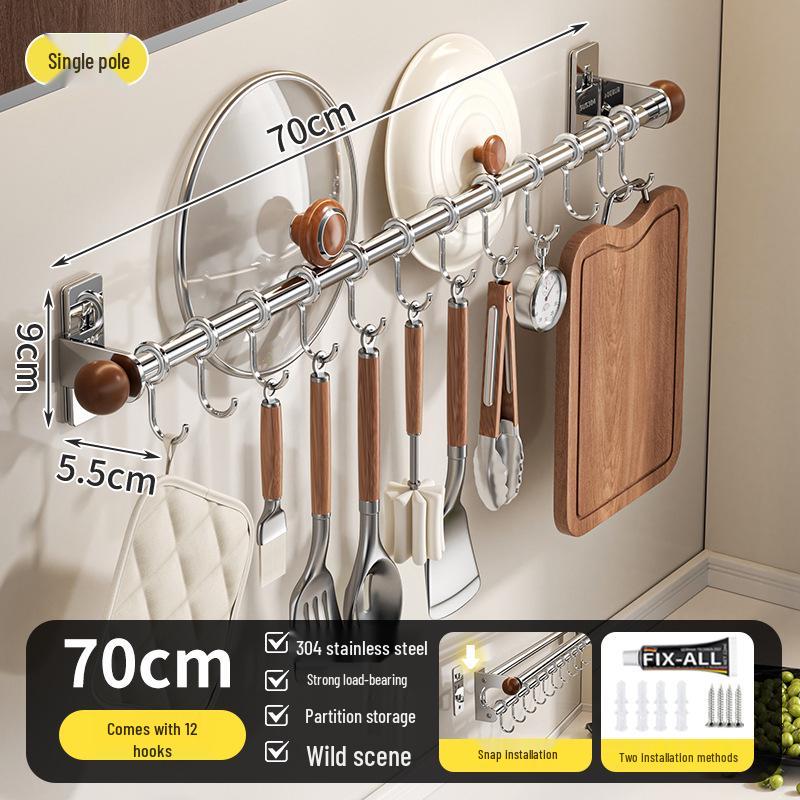 Wall-Mounted Multi-Functional Kitchen Rack: Knife Holder, Pot, Spatula & Spoon Storage, Punch-Free Installation