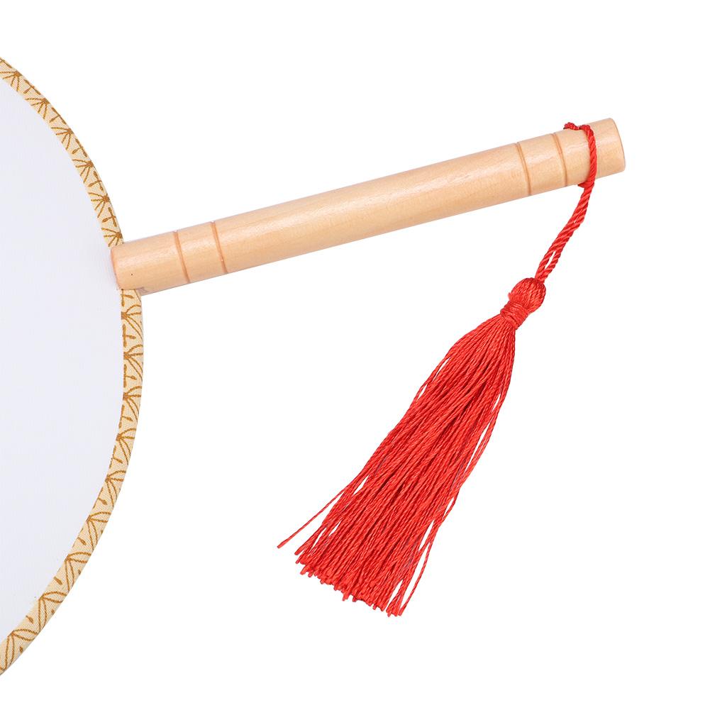 Classical Wooden Handle Round Silk Classical Fan Tassel Handle Fan Gift Decoration(Round Wooden Handle White Silk Cloth