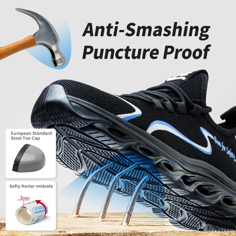 Men'S Indestructible Work Boots Safety Shoes Steel Toe Sneakers Anti-Smash Anti-Puncture Sole For Metalworking & Construction