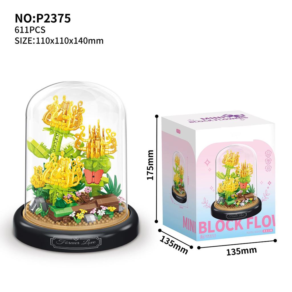 Flower Constructor Blocks Home Decoration Bouquet Flowers Model Building Blocks Toy Assembly Toy Birthday Gift for Children Girl