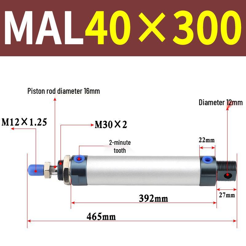 Mini Aluminum Alloy Pneumatic Cylinder - Round, Sizes 16/20/25/32/40 x 25/50/75/100/200