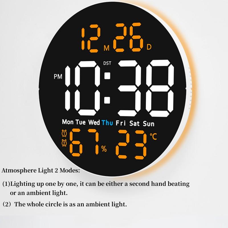 Digital Wall Clock With Mood Light USB Powered TEMP Humidity Week LED Alarm Clock DST 2 Alarm Timing Countdown Remote Control
