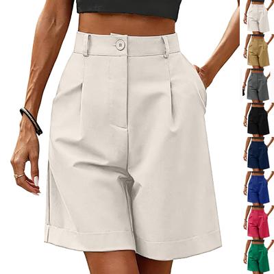 Shorts de Bermudas para Mujer Verano Elegantes Casuales de Cintura Alta Pierna Ancha Largo hasta la Rodilla con Bolsillos
