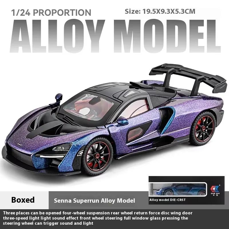 New 1:24 McLaren Senna Supercar Scale Car Model Alloy Vehicle Diecast Metal Sound Light Collectible Childrens Birthday Toy Car Gift
