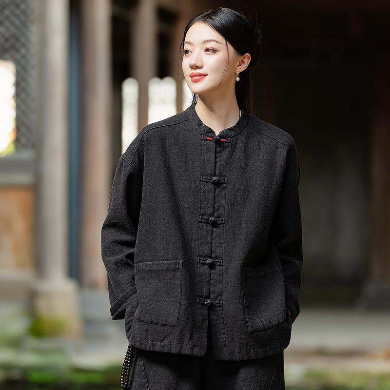 25 Meditation Is Still the Original Commoner, Thickened Padded Jacket, Women's Winter Ramie Sand Fried Chinese-style Retro Cotton-padded Jacket